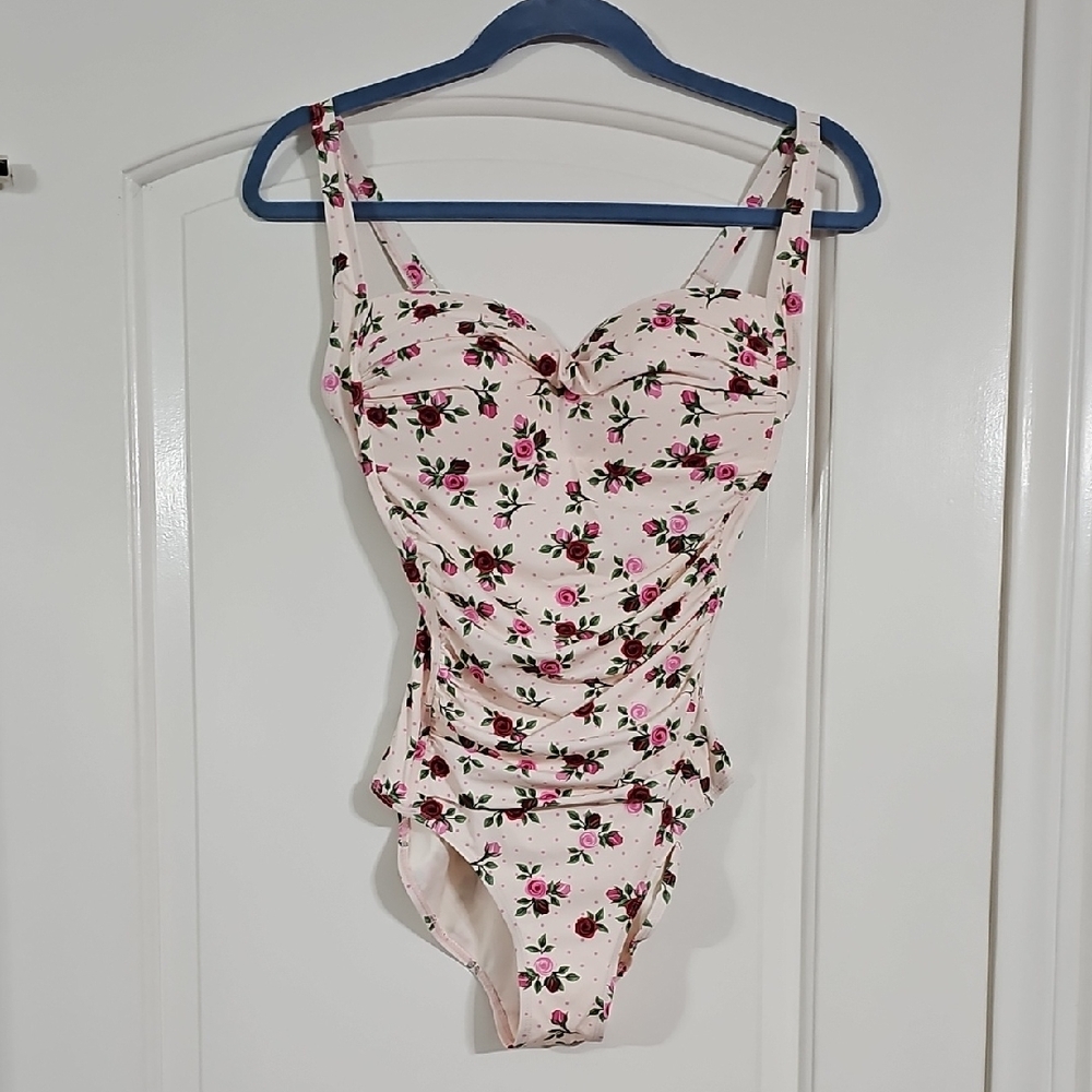 Betsey Johnson Rose Print Bandeau Swimsuit